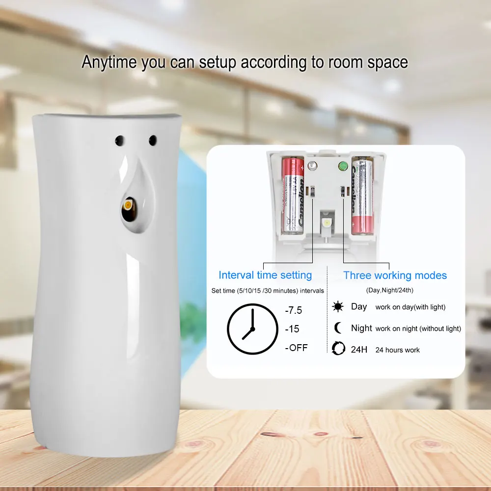 Air Freshener Spray Automatic Aerosol Dispenser Wall Mount/Free Standing Refillable Filling Fragrance for Home Room Office Hotel