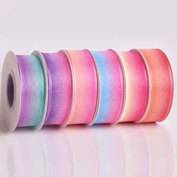 Rainbow Gradient Colors Organza 5 Yards/lot Ribbon Tape Wedding Christmas Gift Packing Ribbons DIY Hair Bow Material