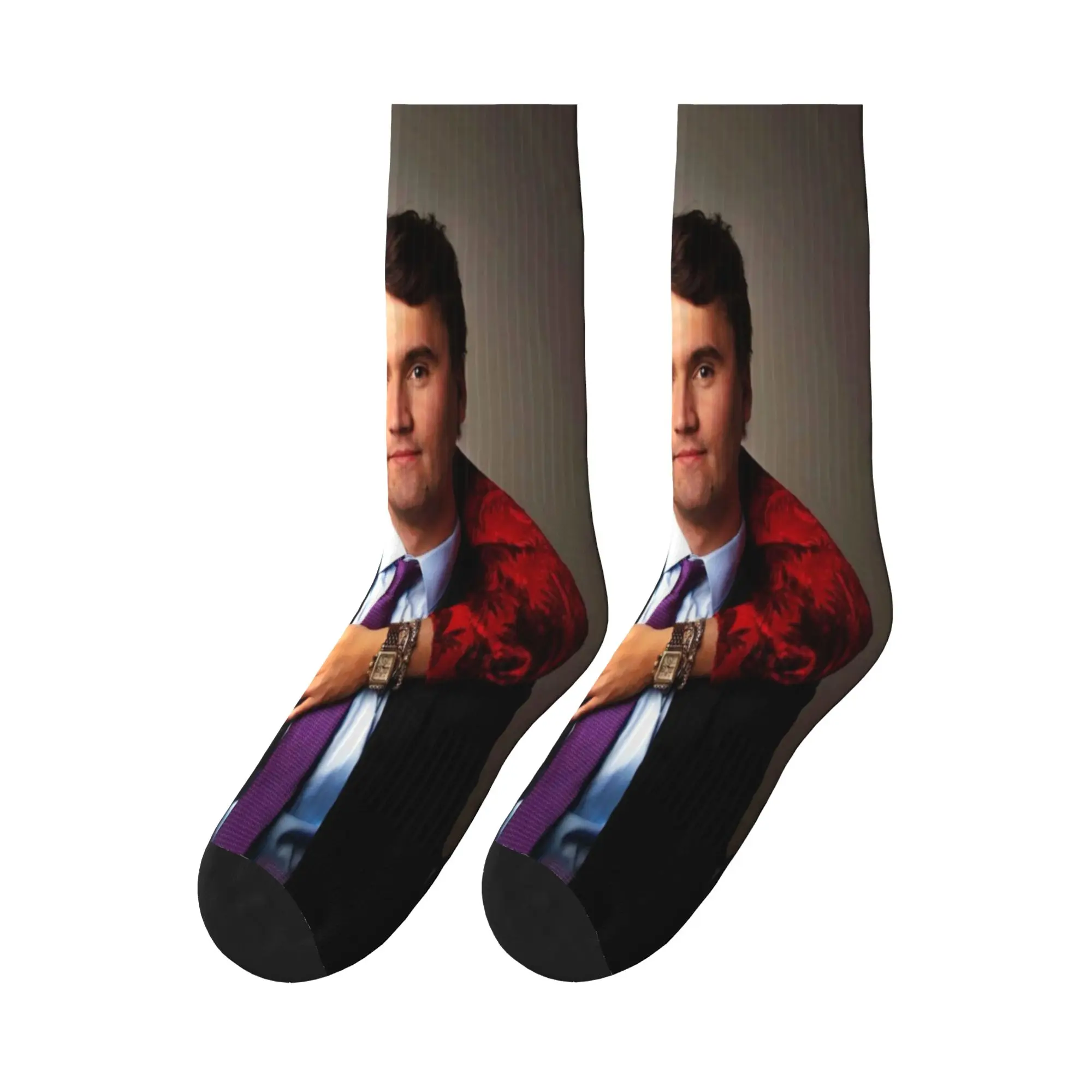 Men Socks Charlie Kirk Couple Portrait Meme  Stockings Non-Slip Quality Socks Winter Novelty Graphic Running Socks