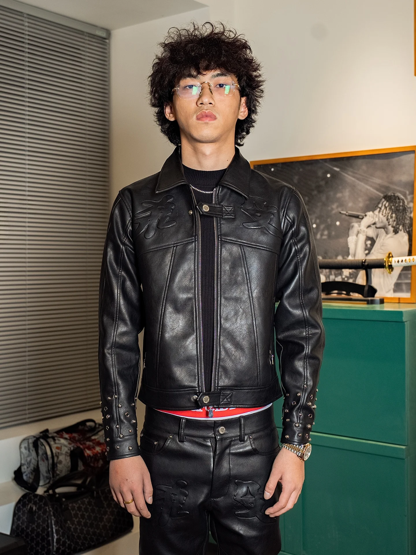 

TGLUB "Kill" Series American Street Pred Rivet Slim Fit Motorcycle PU Leather Jaet Coat Long Sve Zipper Closure o...