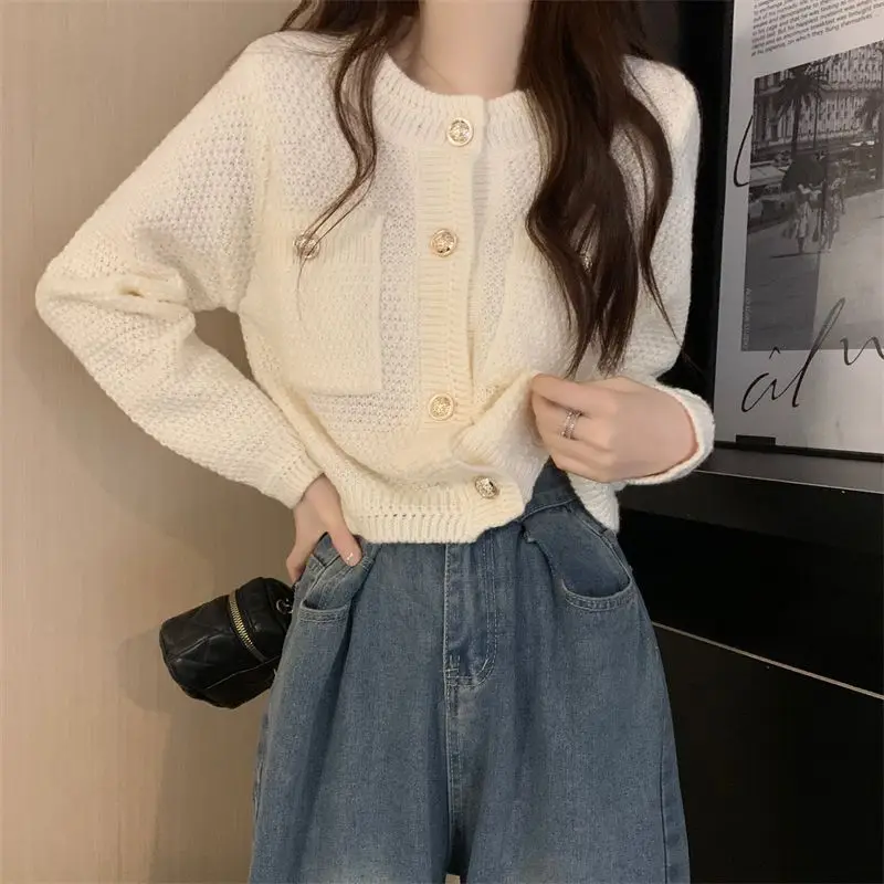 

Cardigan sweater super beautiful little fragrant sweater women French solid long sleeve short knit sweater cardigan female