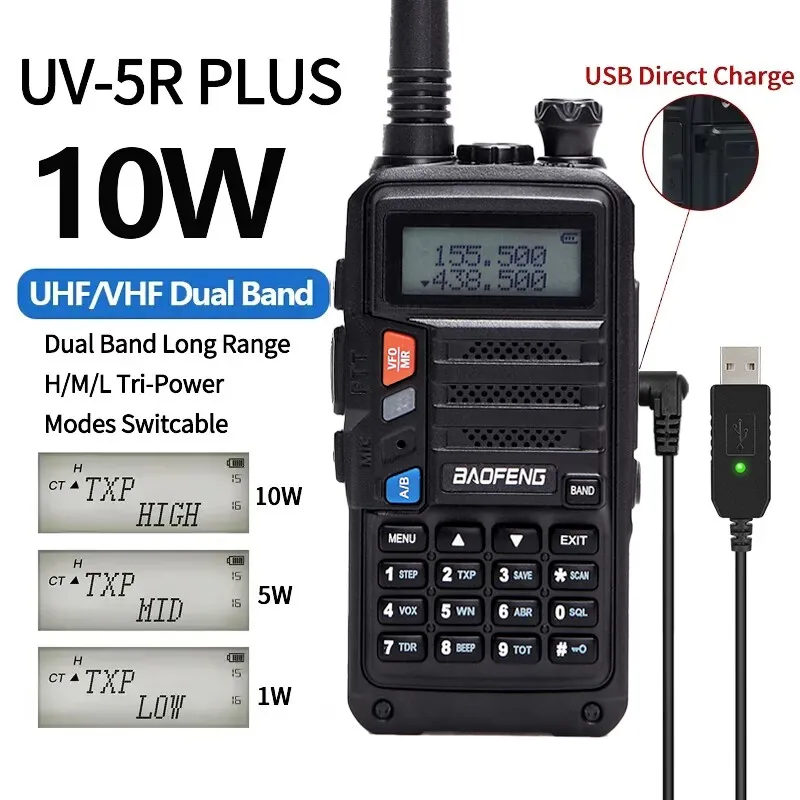 Baofeng UV-5R 플러스 10W UHF VHF 듀얼 밴드 강력한 워키토키 라디오, 16km 장거리 업그레이드, UV 5R UV-10R 햄 양방향 라디오