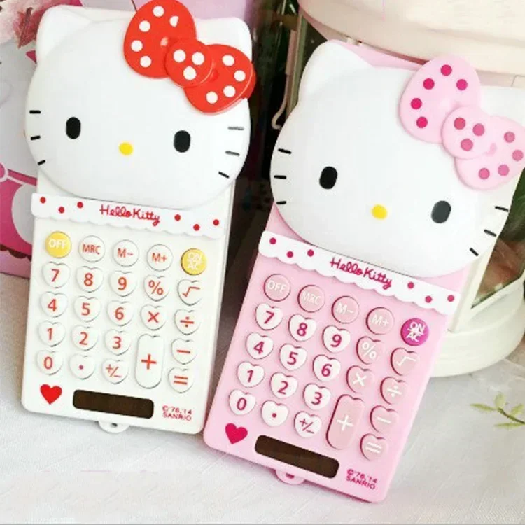 Hello kitty Kawaii Sanrio New Cartoon Portable Computer Push Cover Palm Calculator Girl Cute Learning Electronic Computer Gifts