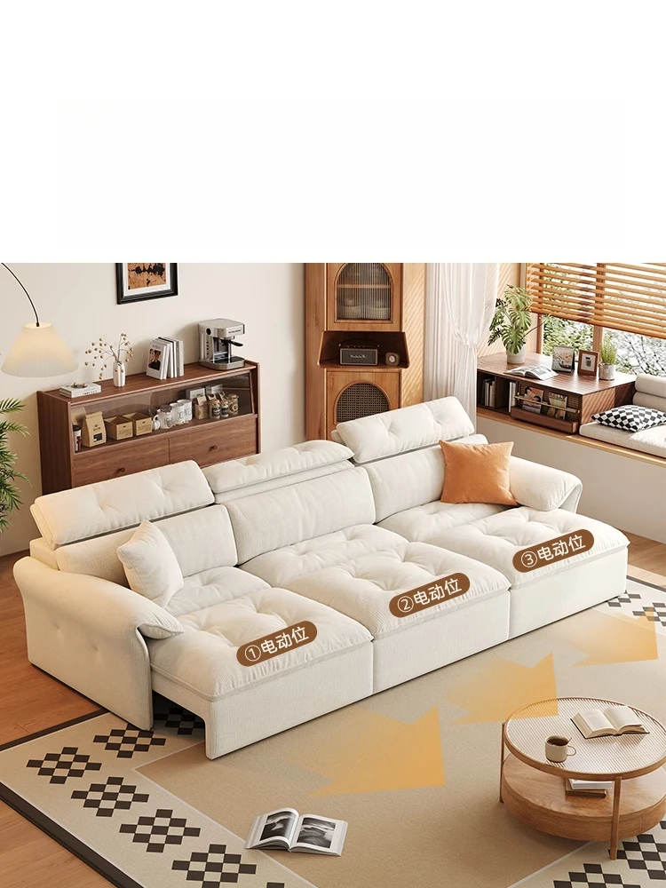 

Chenier electric sofa bed small apartment Japanese cream style new multi-functional telescopic straight row fabric sofa