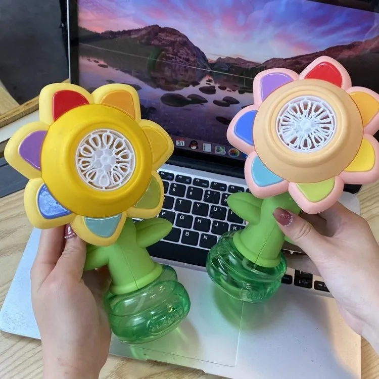 Sunflower Bubble Gun Kids Toy Electric Soap Blowers Automatic Bubble Machine with Light Swing Toy Children Gift Outdoor Games