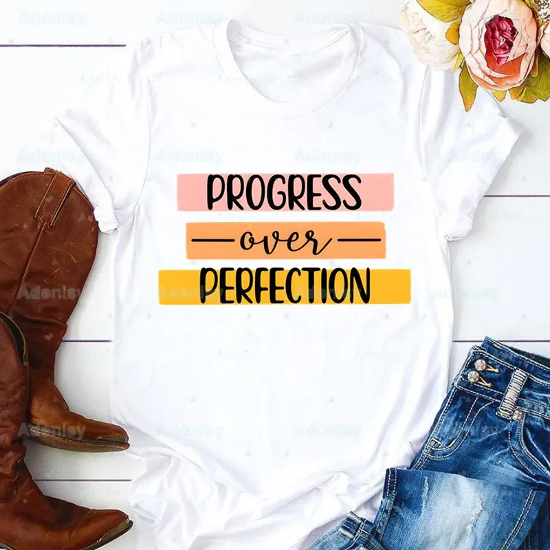 Best Teacher Ever Progress Over Perfection T Shirt donna anni '90 T-Shirt grafica Harajuku top Tee maglietta manica corta maglietta femminile