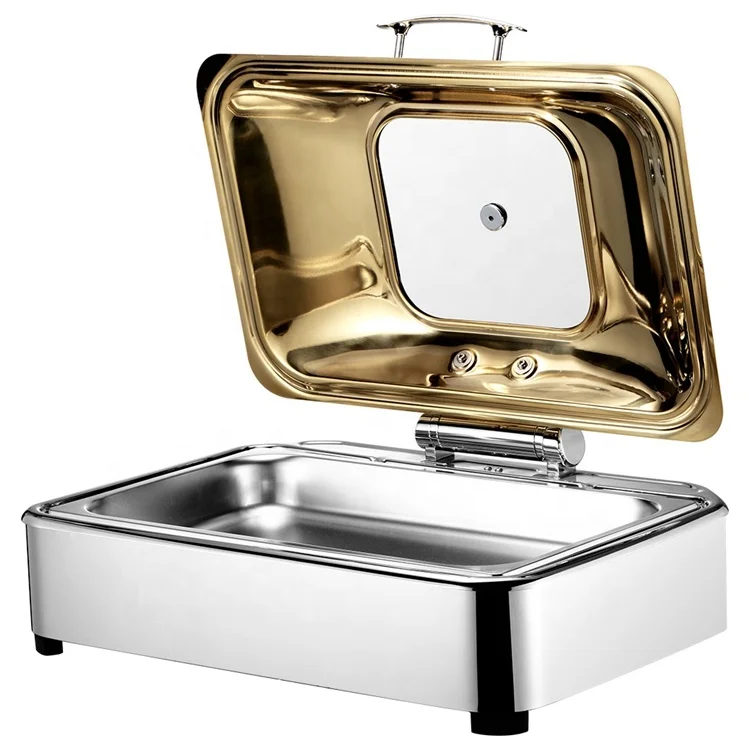 gold color restaurant food display 6L square induction chafer chafing dishes set food warmer hotel buffet