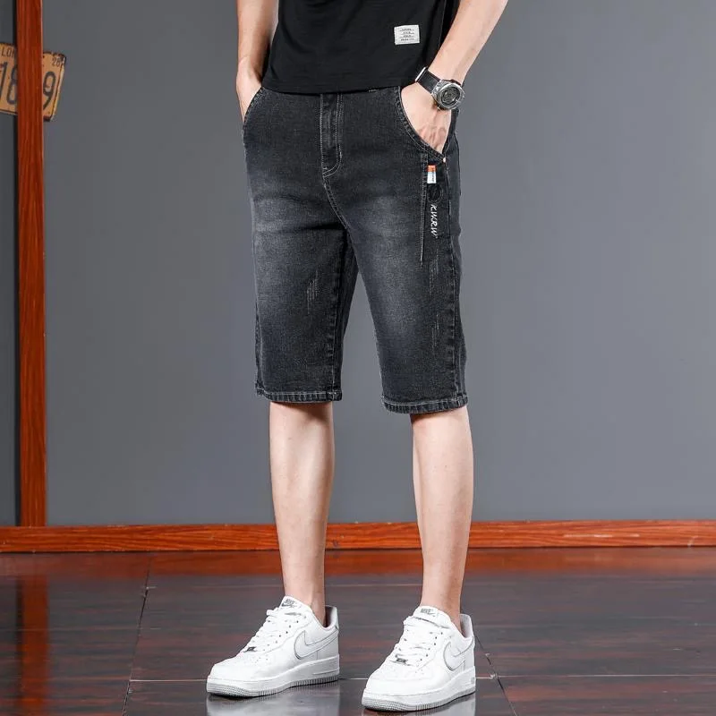 

New Summer Classic Fashion Solid Color Straight Leg Stretch Denim Shorts Men's Casual Loose Fit Sports High Quality Shorts