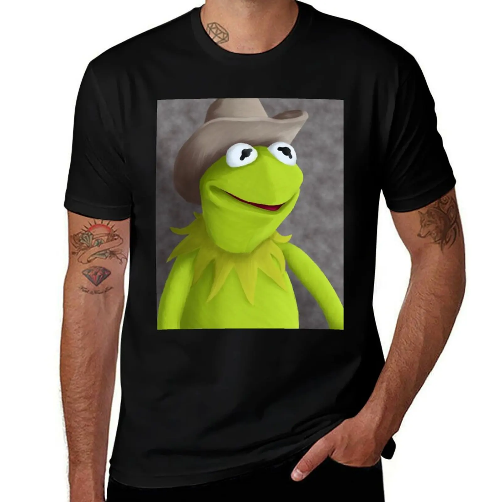 Cowboy Hat Kermit Portrait T-Shirt Retro Graphic Print T-Shirt