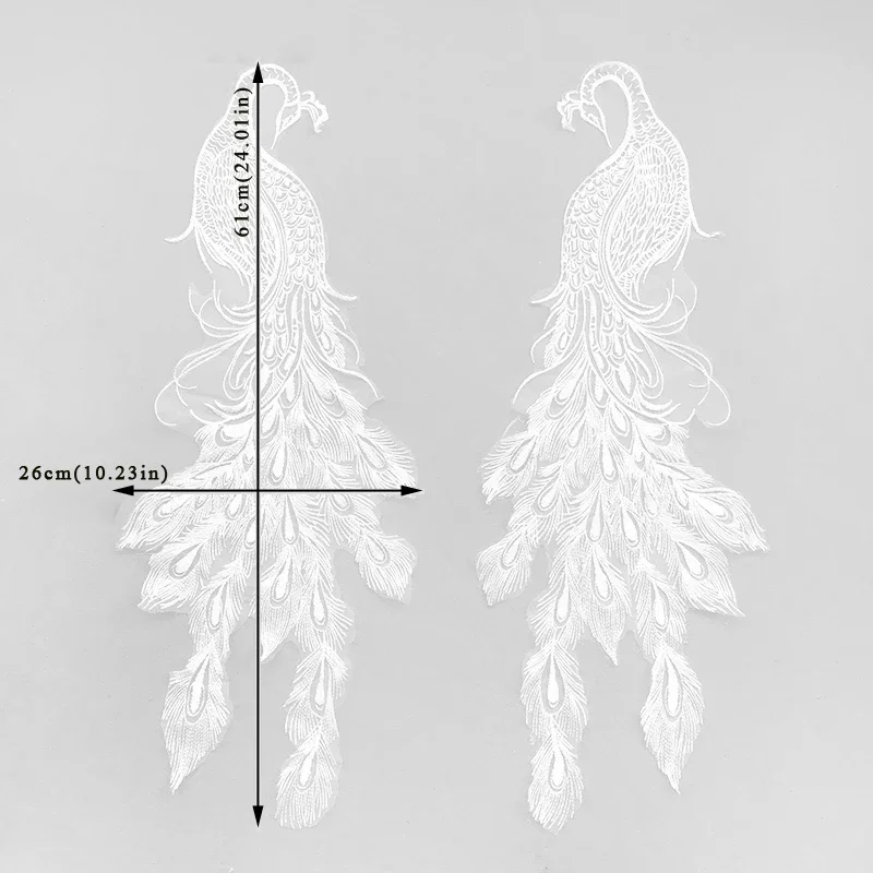 1pc peacock Phoenix Neckline Embroidered Ivory Lace Patch Collar Big Patch for Fabric Applique Wedding Dress DIY Accessories