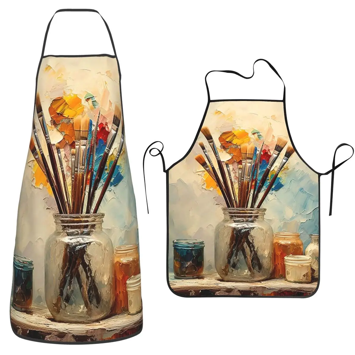 Colour Paint Brush Brushes Print Apron Chef Cooking Tablier Sleeveless Bib Kitchen Cleaning Pinafore for Women Men Painting