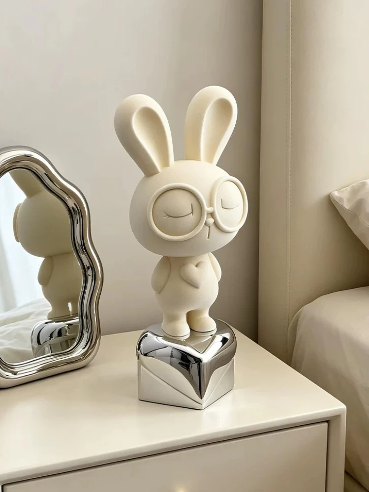 Modern Home Decor Cartoon Flocking Rabbit Statue Desk Decoration Premium Living Room Porch Wine Cabinet Ornament Birthday Gift