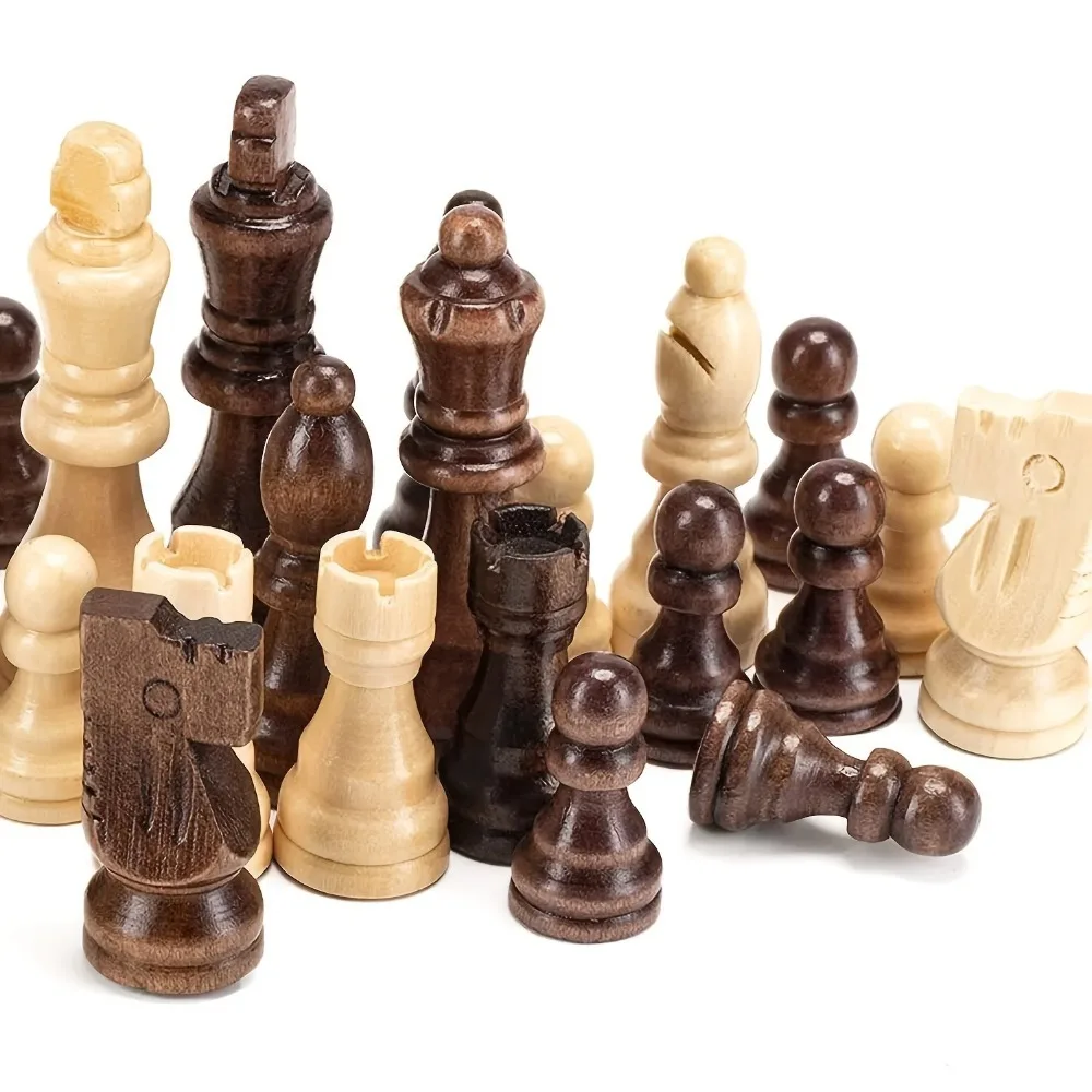 32 piezas de ajedrez de madera, modelo estándar para torneos, piezas de ajedrez de madera estilo Staunton, 8 cm de altura del rey. Solo las piezas, sin tablero. - Vista Detalle #06