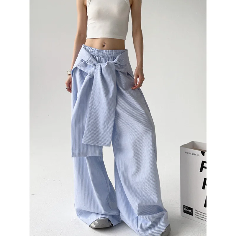 

Autumn Striped Slacks Women's 2025 Autumn New Strap-on Loose Straight Wide-leg Pants Design Floor-length Trousers