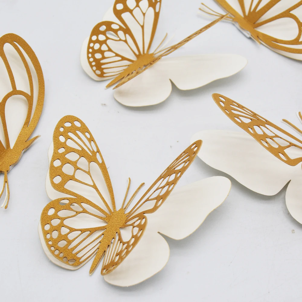 20pcs 3D Double-layer Butterfly Removable Mural Stickers Simulation Butterflies DIY Wedding Birthday Party Balloons Cake Decor