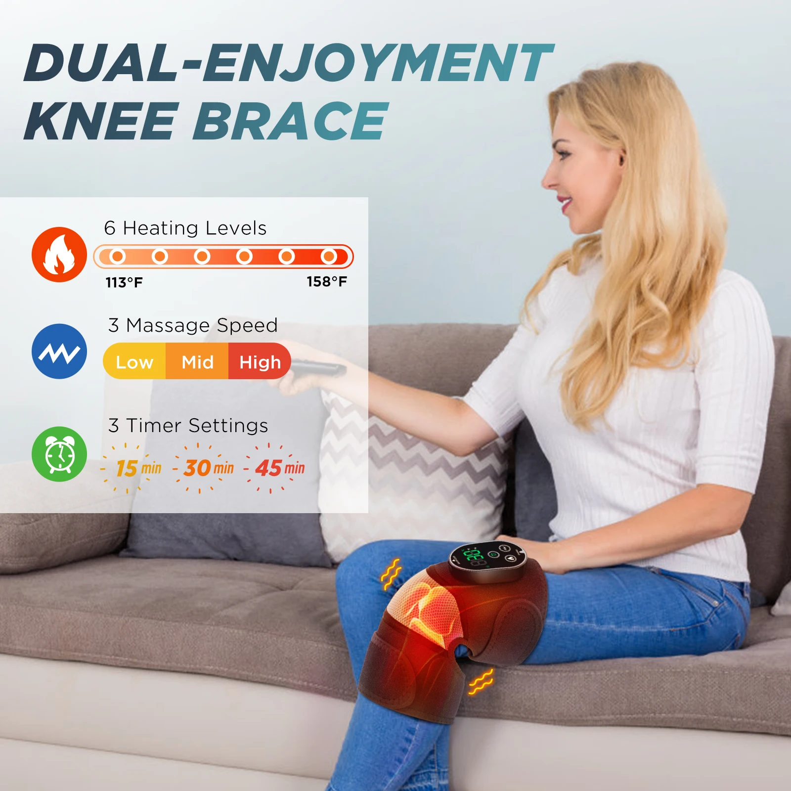 Knee Massager With Heat Vibration 6 Levels Cordless Wrap Type-C Rechargeable Joint Care for Knee Shoulder Elbow Home Use
