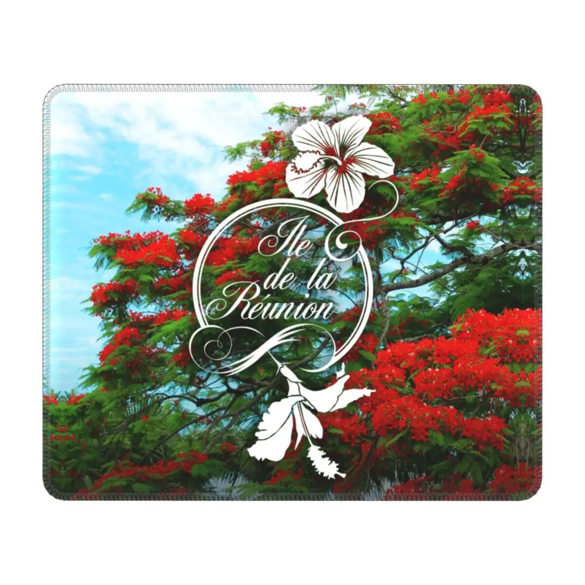 974 Reunion Island Flamboyant Hibiscus Mouse Pad Anti-Slip Rubber Base Gamer Mousepad Retro Flowers Office Computer PC Desk Mat