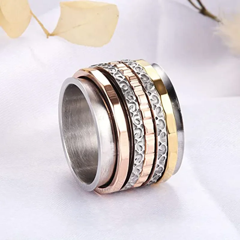 Anti Stress Anxiety Ring Retro Multi-layered Rotating Ring for Women Decompression Ring Personality Jewelry Accessories