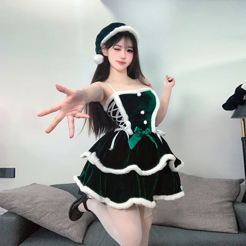 Weihnachten Samt Prinzessin Kleid Schleife Nettes Mädchen Weihnachten Puffy Rock Cosplay Kostüm Neujahr Outfits Nachthemd Rollenspiel Kleider Set