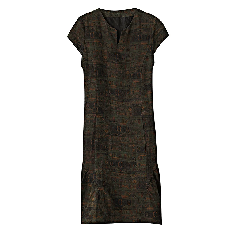 2025 Abito da sera elegante con stampa vintage da donna Vacanza primaverile Boho Hepburn Abiti Abito longuette casual in seta di lusso estivo