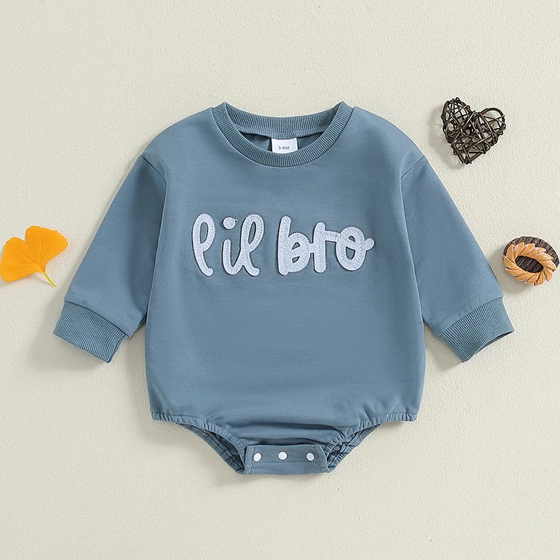 

VISgogo 0-18 Months Baby Romper Letter Embroidered Long Sleeve Round Neck Adorable Sweatshirt Bodysuits Bewborn Fall Clothes