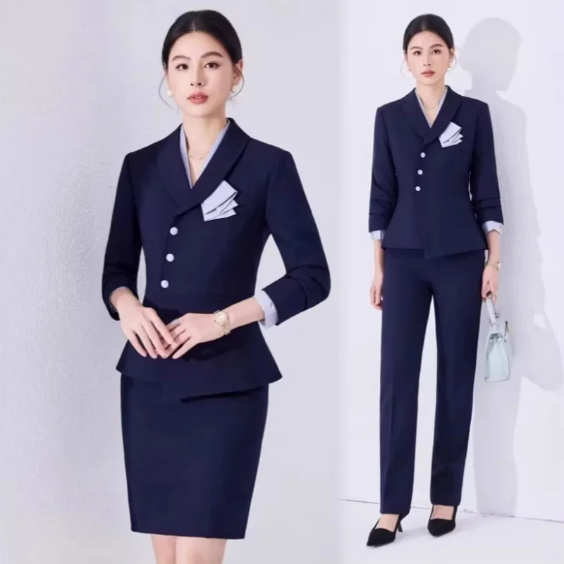 

Navy Blue Women's Professional Suit for Spring and Autumn2026New hotel manager workwear and beauty salon uniform suits