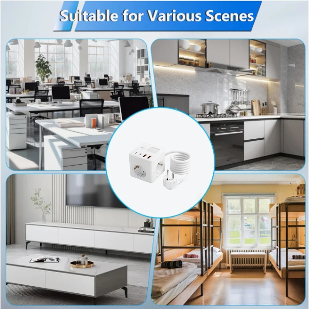 1 EU 8-in-1 power socket, with 1.5-meter extension cord power board, 3 AC sockets & 2 USB & 2 Type-C & dimmable small night ligh - view 5