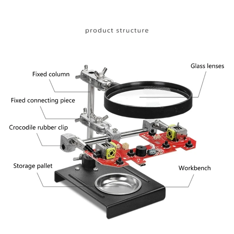 Welding Glass 5X Auxiliary Clip Loupe Magnifier Hand Soldering Solder Iron Stand Holder Station Desktop