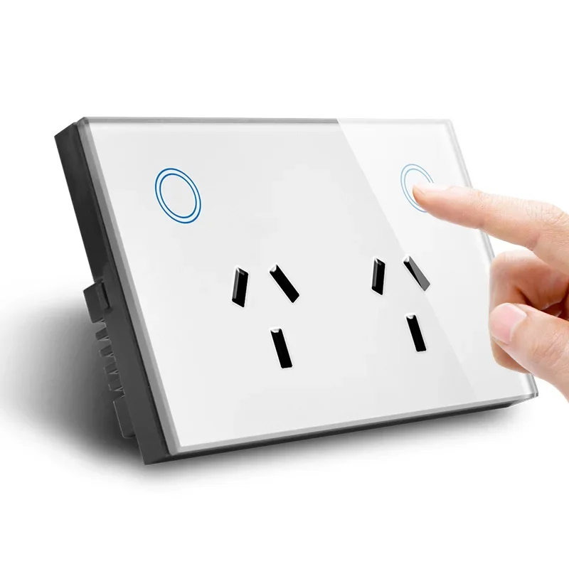 

Hot selling in 2025 Wifi Wall Socket 2 Pots Outlet Glass Panel Timer Touch Power Point Alexa Google Voice Control Max 10A