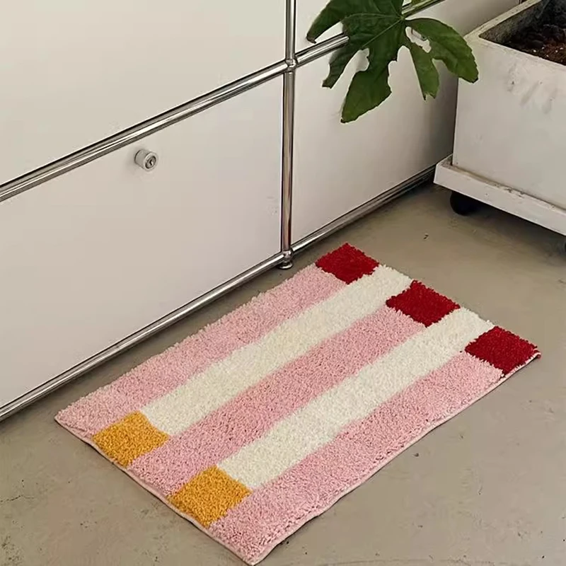 

Striped Tufting Bathroom Mat Colorful Bathmat Rug Carpet Entrance Doormat Floor Anti Slip Pad Aesthetic Home Decor 40x60cm