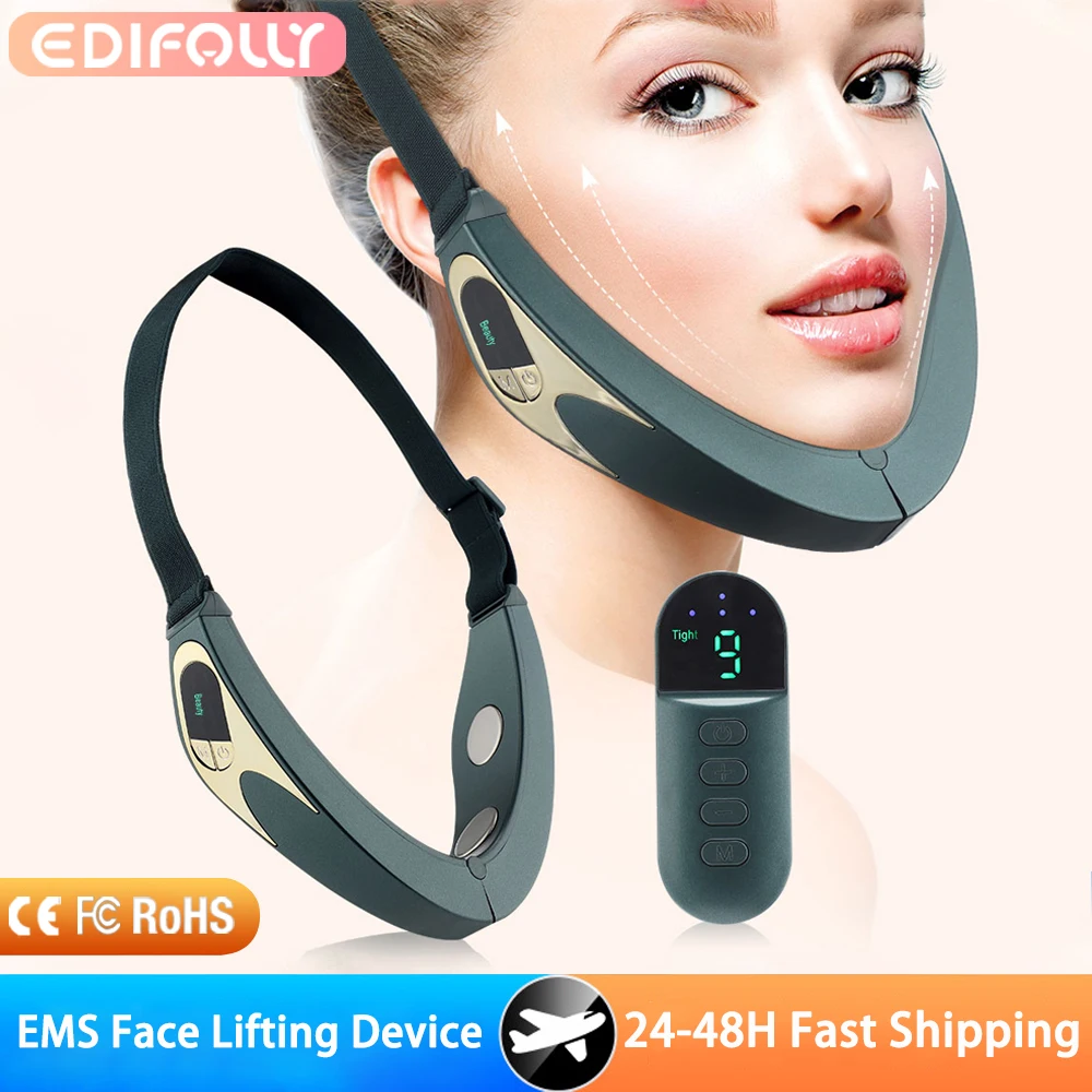 جهاز رفع الوجه جهاز تدليك الاهتزاز لتنحيف الوجه وتدفئة الوجه والذقن المزدوجة على شكل حرف V حزام رفع الوجه مدلك الضغط الساخن #1