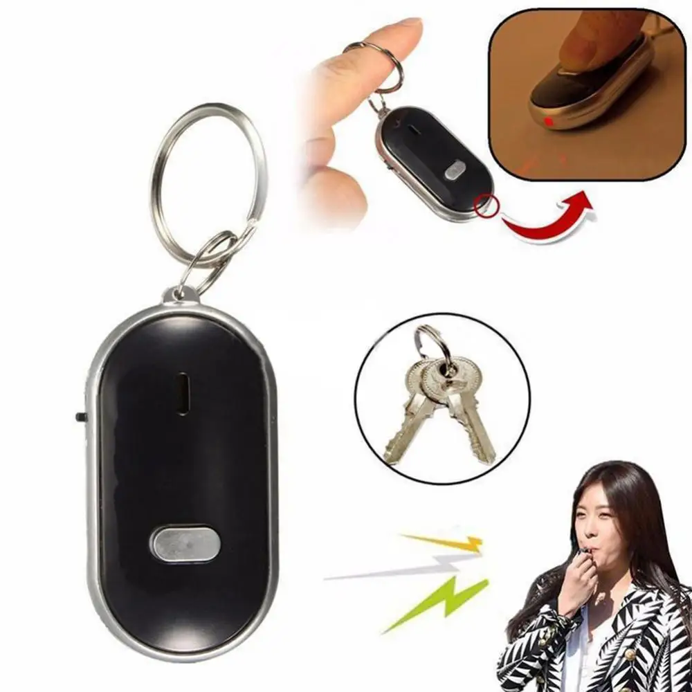 LED Whistle Key Finder Flashing Beeping Remote Anti-Lost Key Tracker Locator Tool Keyring Keychain Whistle Sound Control Alarm