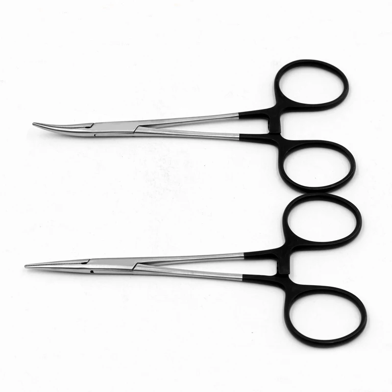 Pinzas hemostáticas de acero inoxidable, herramienta de belleza para párpados de plástico, codo recto, diente completo, mango dorado, fórceps hemostáticos