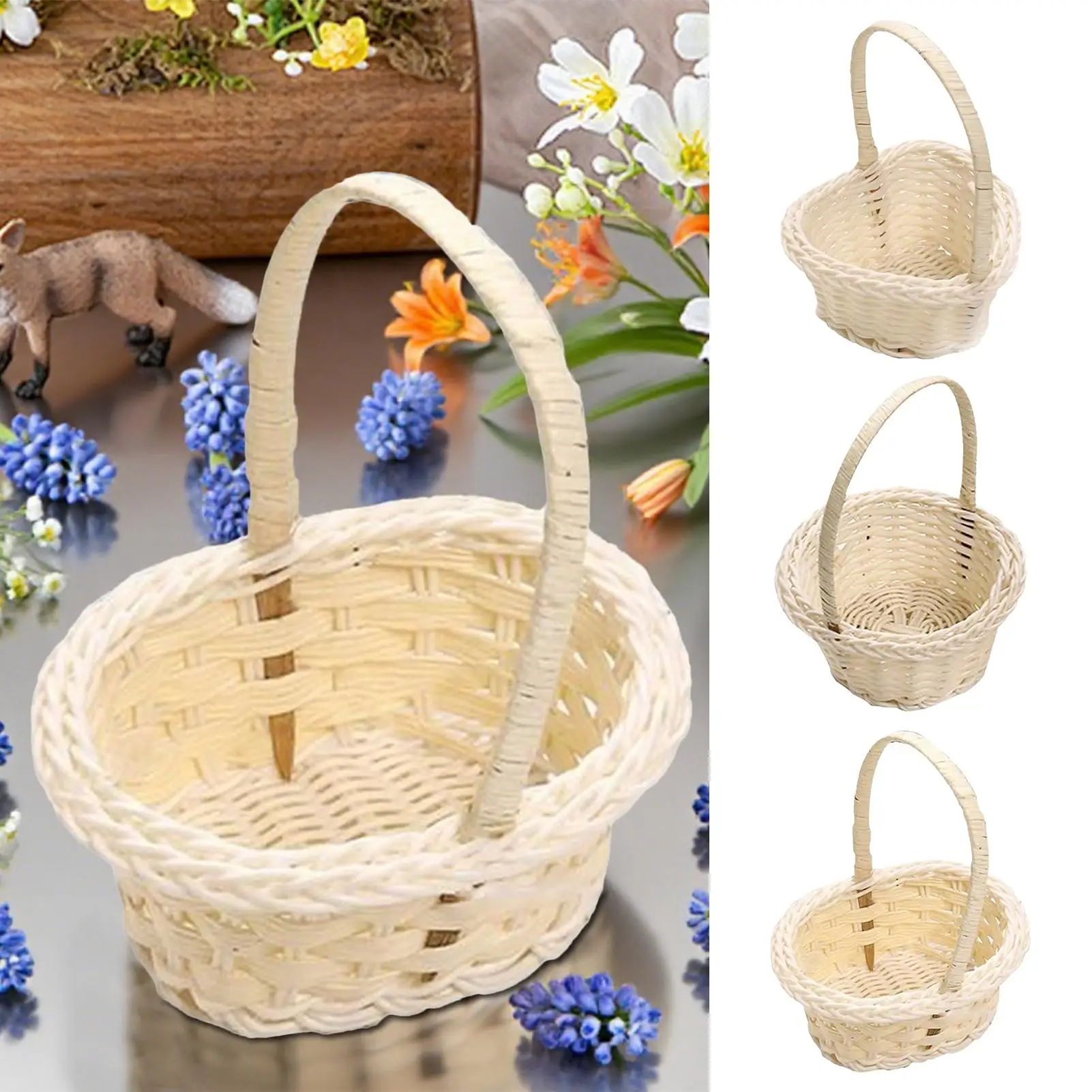 Mini cesta de flores pequeña cesta tejida de mimbre de imitación para fotografía de boda contenedor de almacenamiento para boda Navidad