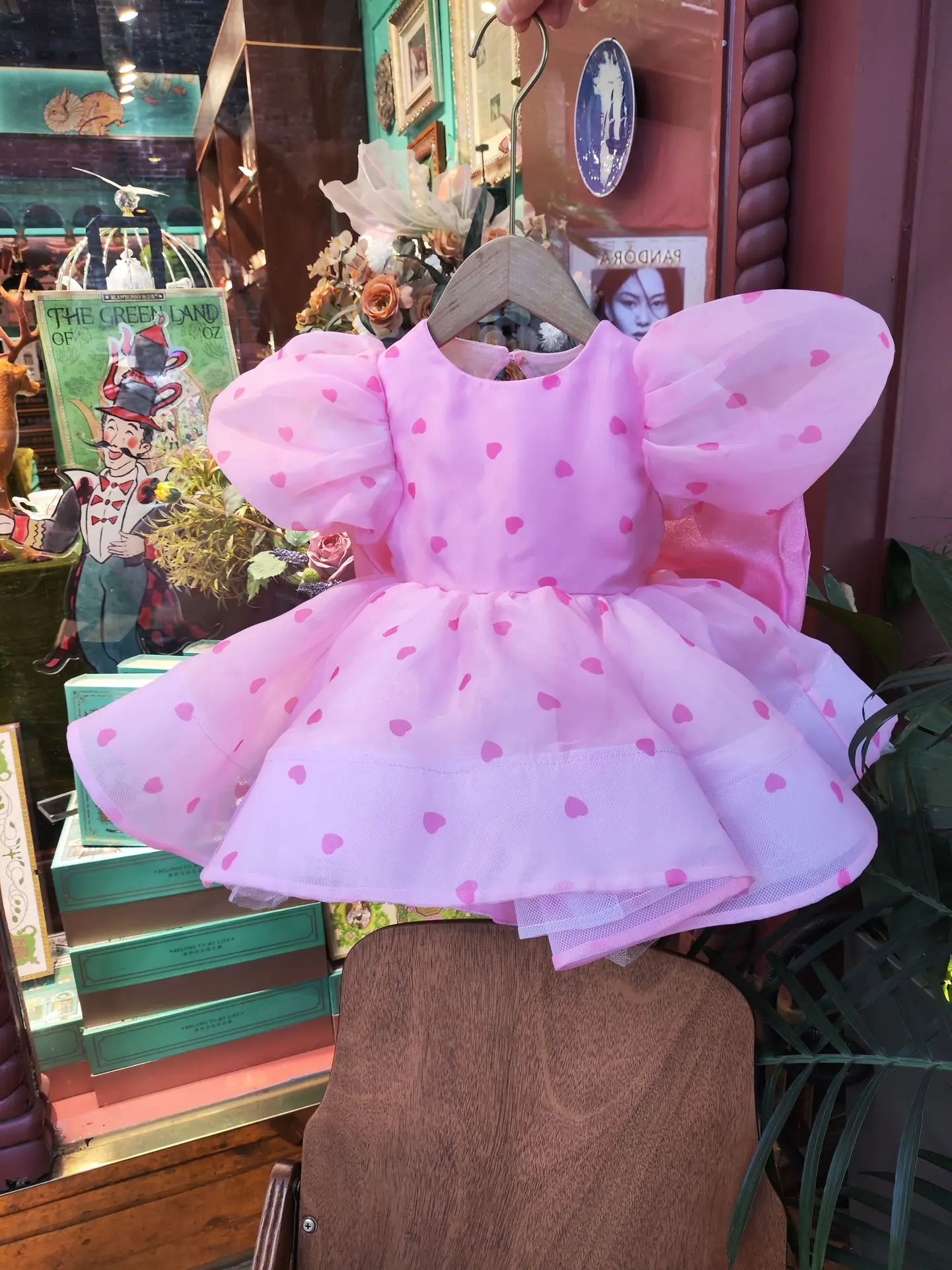 

Платье принцессы для девочек с принтом «Сердечки», с пышными рукавами-фонариками, для годовалых малышек, из воздушной ткани, детское праздничное бальное платье на день рождения