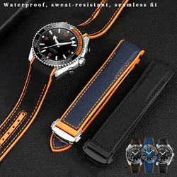 Curved end Strap For Omega Seamaster 300 Ocean Speedmaster 8900 Planet Ocean Strap 20m 22mm Fabric Nylon Rubber Men Watch Band