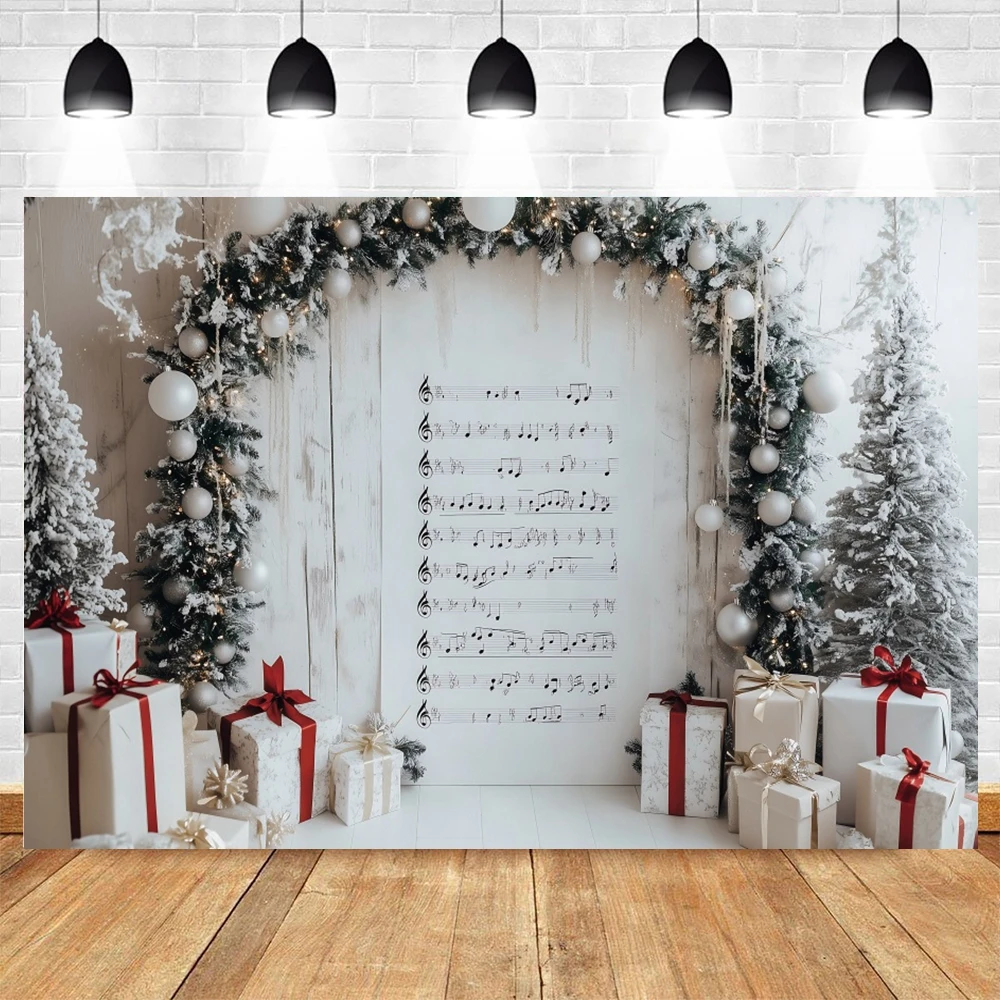 Christmas Backgrounds For Photographs Music Notes Wreath Gifts Festive Kids Family Elegant Shoot Decor Backdrop Studio Props