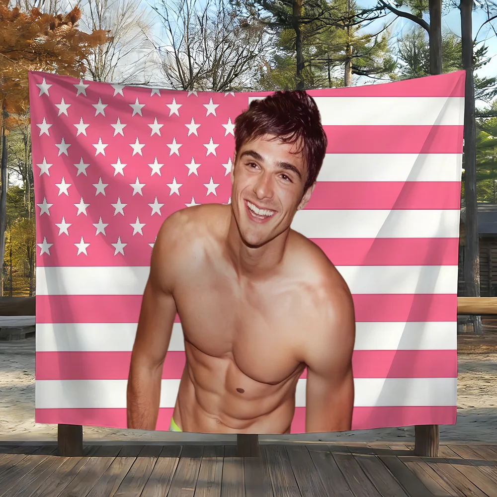 Bandera de Estados Unidos rosa y azul del actor Jacob Elordi, adecuada para fiestas, clubes, decoración de paredes interiores y exteriores, regalo para fanáticos