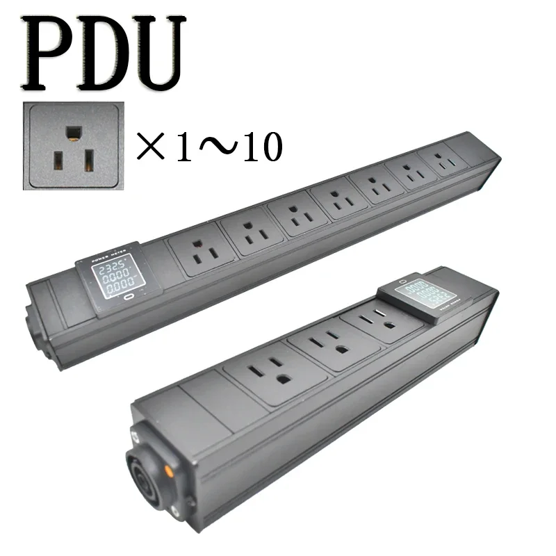 

PDU Power strip network cabinet rack Schuko 1-10AC US socket aviation plug with Ampere meter display screen No extension cable