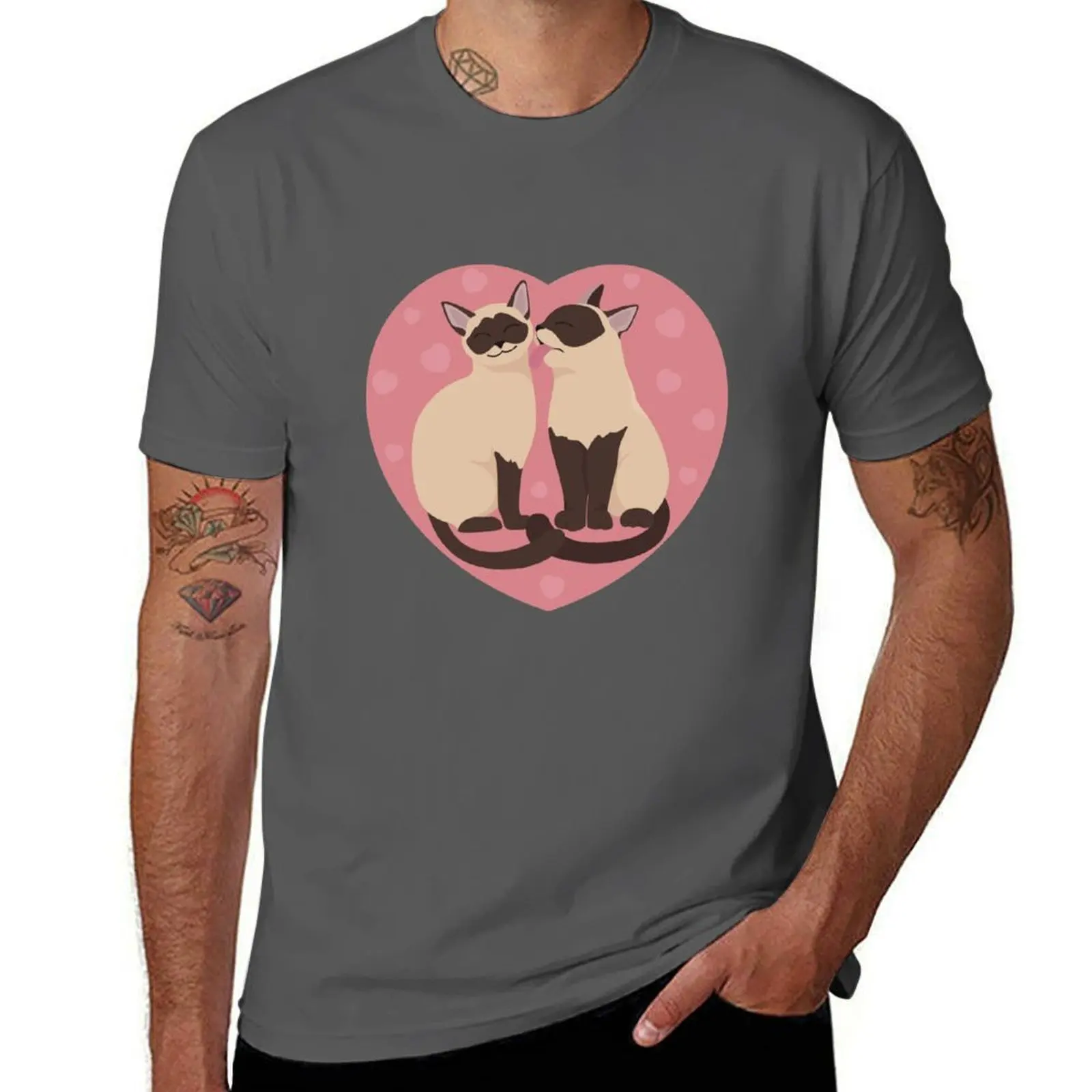 

Two Siamese Cats in a Pink Heart T-Shirt man t shirt luxury funny t shirts man T-Shirt