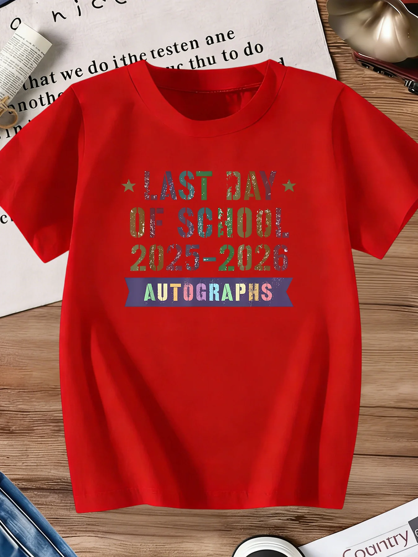 Kids T Shirt Last Day Of School Autographs Retro Print Boys Girls Summer Cotton Tee Casual Round Neck Toddler Graduation Tops
