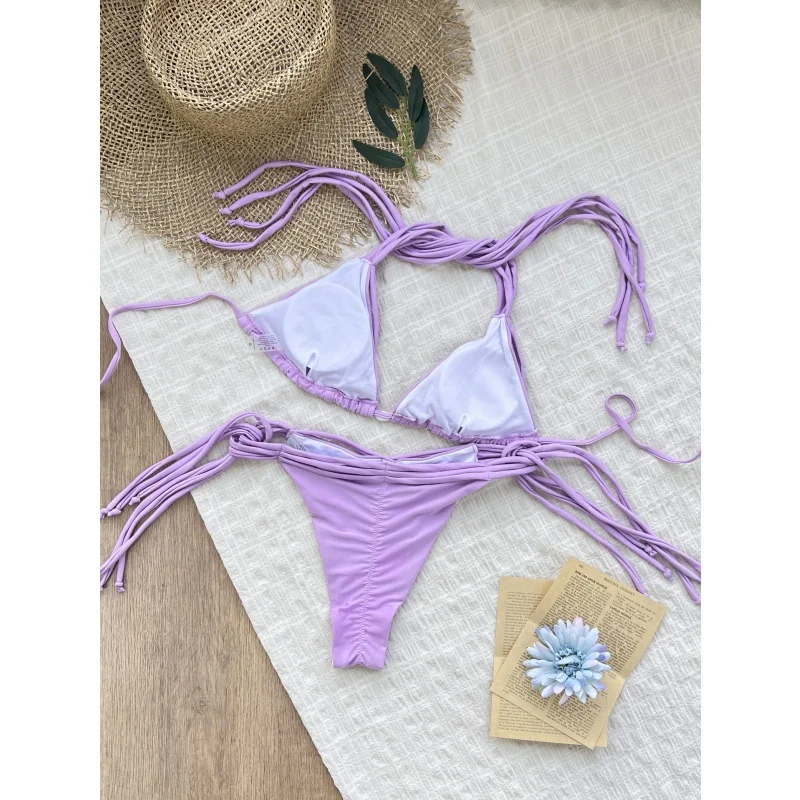 シンプルでシックなマイクロビキニ水着 レディース トライアングル マルチバンデージビキニセット 夏 2025 新作 スプリット セクシー レディース 水着 ツーピース