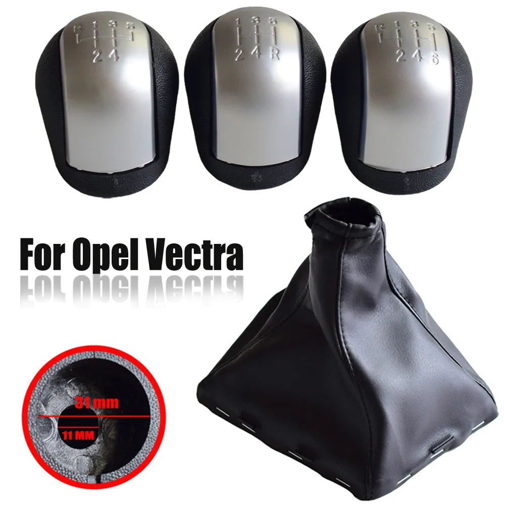 Car MT Gear Shift Knob With Gaiter Boot Case For Opel Vectra C Corsa Astra G SIGNUM Combo 02-05 For 5 6 Speed Chrome/Matt Silver