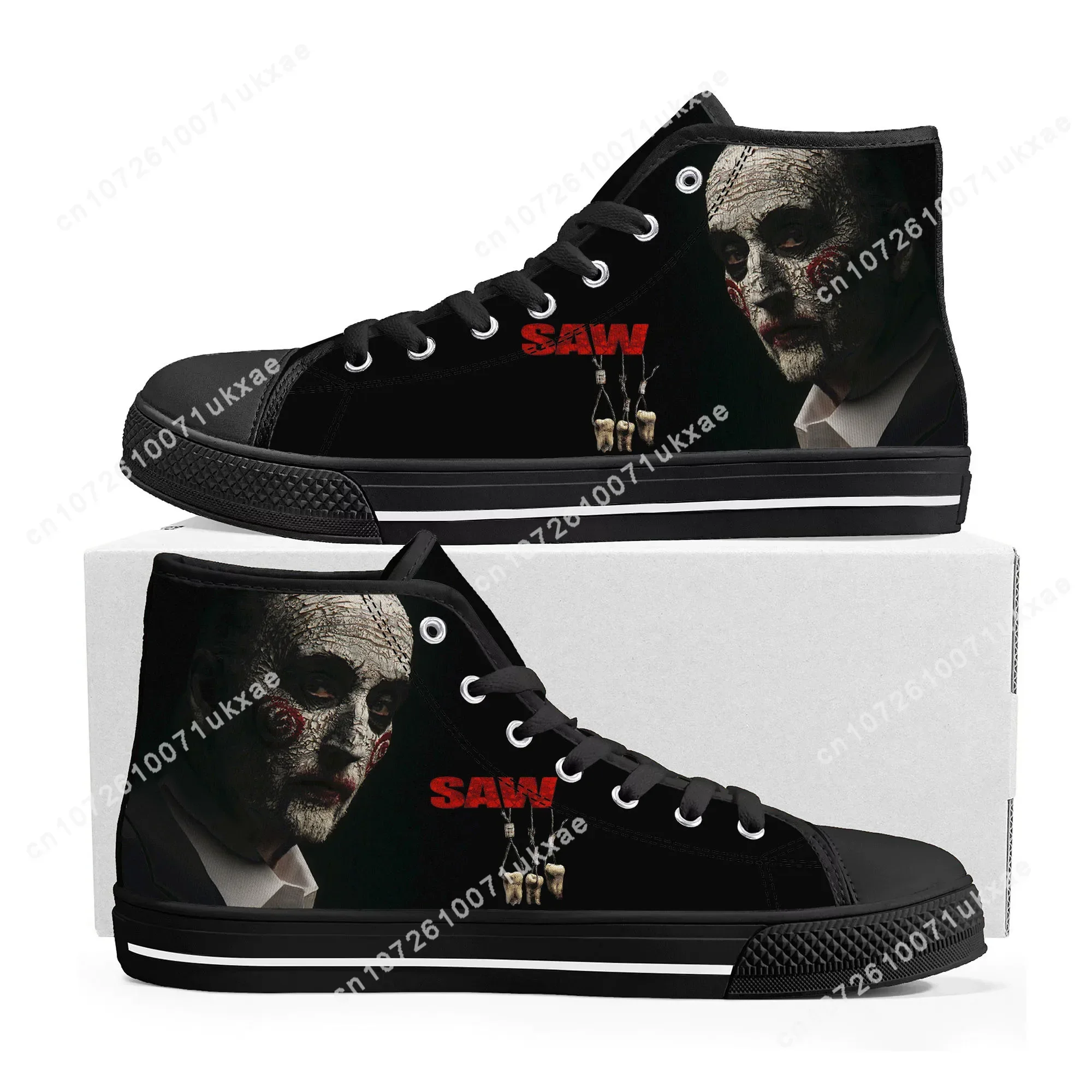 Saw Movie Horror Jigsaw Puppet High Top Sneakers Mens Womens Teenager Canvas Sneaker Casual Custom Made Shoes Customize Shoe