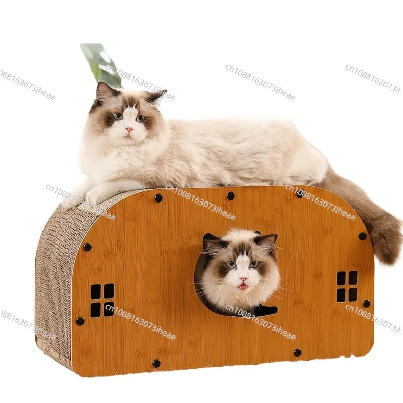 Cat scratching board cat house multi-functional integrated double-layer villa natural wood corrugated paper cat litter