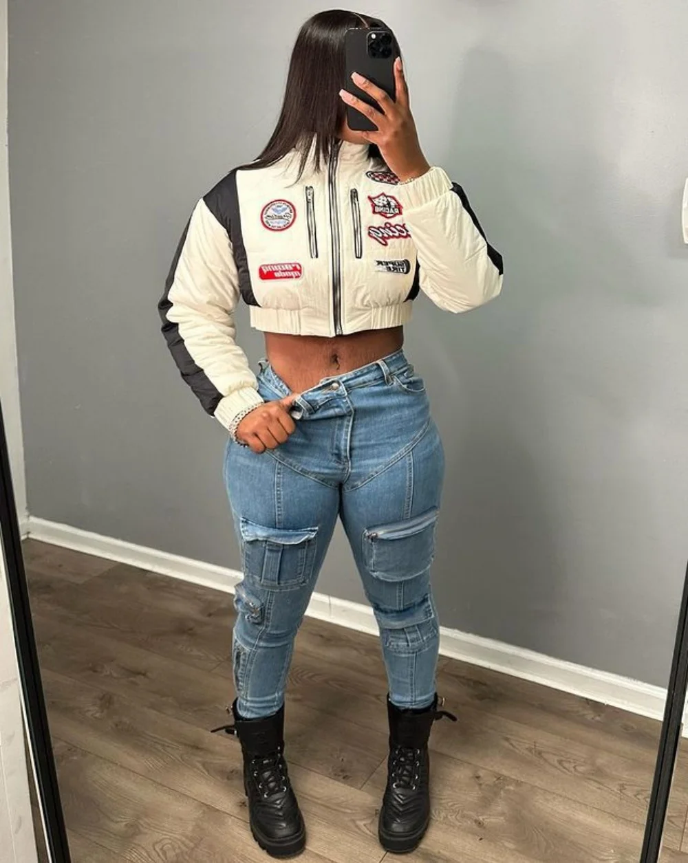 

Women'S Jeans Autumn Winter Casual Skinny Stretch Denim Pants With Pocket Streetwear Straight Jeans Trousers Denim Cargo Pants