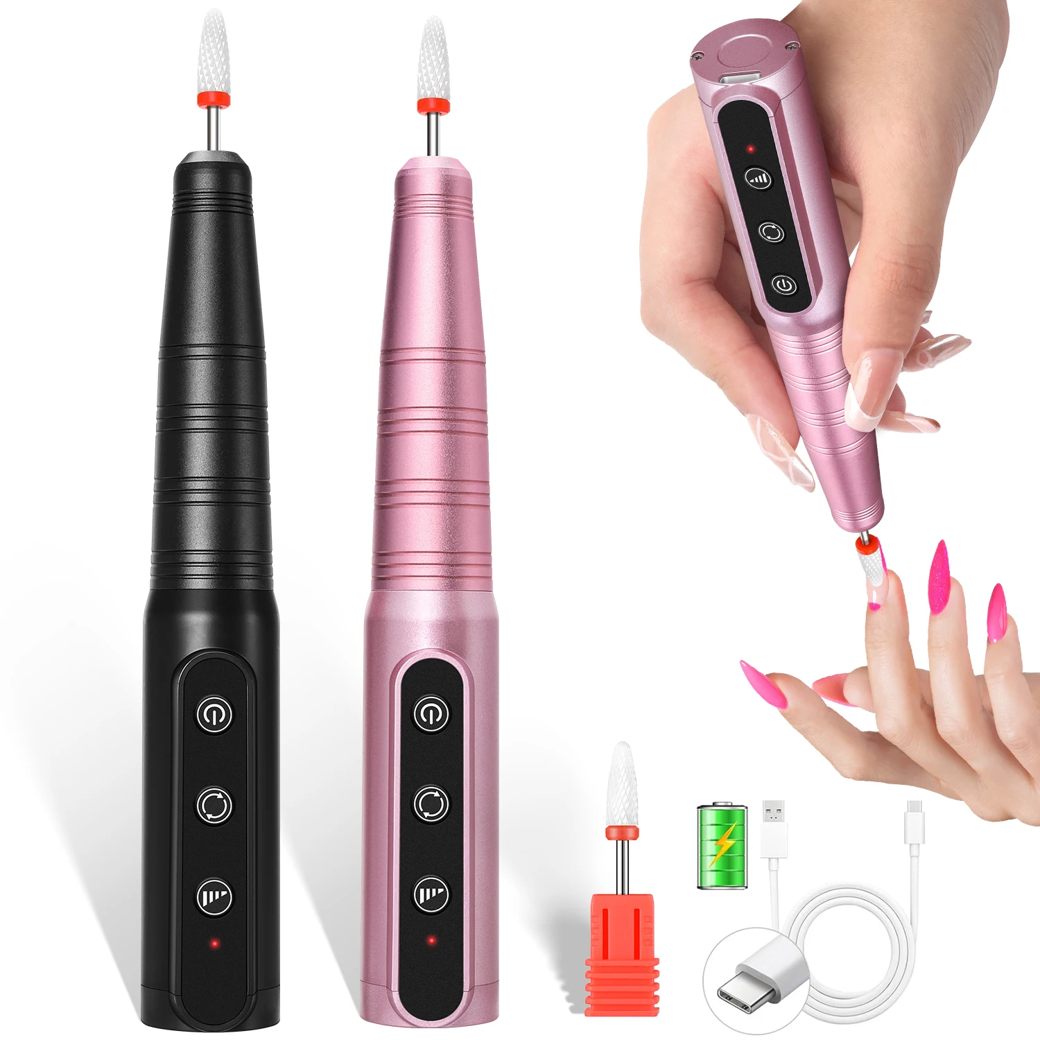 Akku-Nagelbohrstift mit 35.000 U/min, tragbare elektrische Manikürefeile für Salon und Zuhause