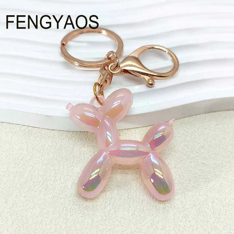 Resin Cute Balloon Dog Key Chain for Women Gold Color Lovely Animal Buckle Keychain Birthday Gift for Friend