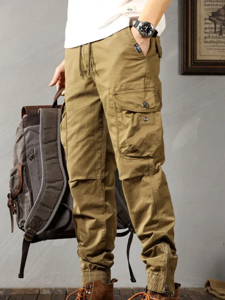 Spodnie outdoorowe z wieloma kieszeniami Spodnie męskie Cargo dla mężczyzn Khaki Hiking Slim Multipockets Y2k Oversize Street Casual Slacks Fashion