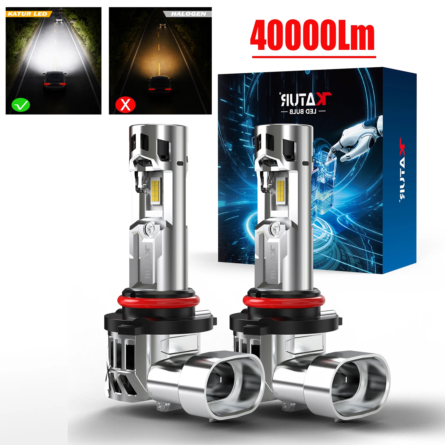 Katur 2pcs 9005 HB3 Car Led Headlight with Two Fan 40000Lm No Adapter Required Lamp Super Led HB3 LED For Toyota Camry 2001~2006